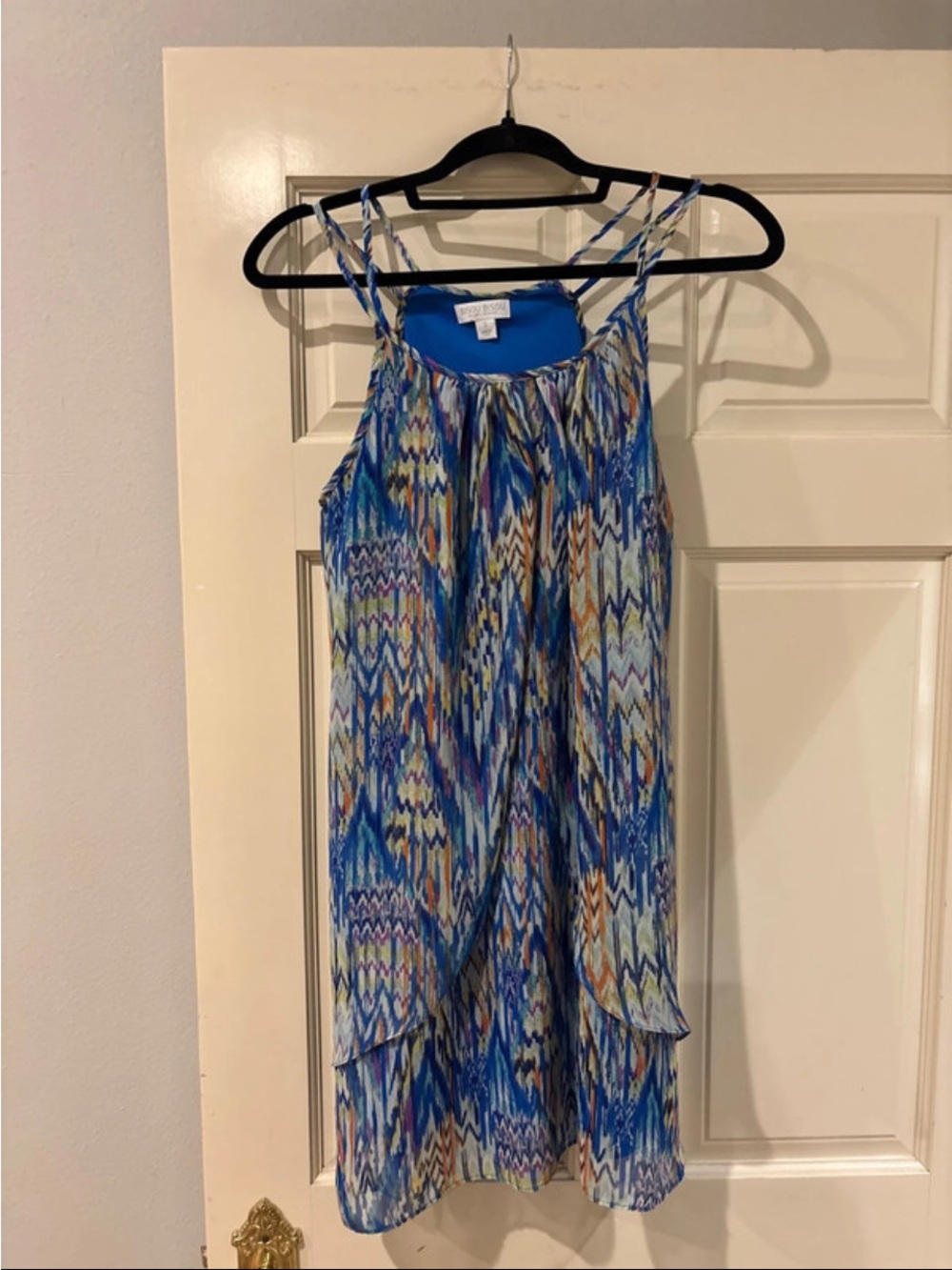Bisou Bisou Blue Multi Zigzag Print Spaghetti Strap Mini Dress